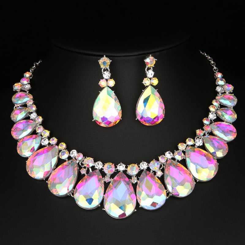 [Australia] - Youfir Water Drops Austria Crystal Necklace Earrings Set for Bridal Wedding Ceremony Events Dress Crystal AB 