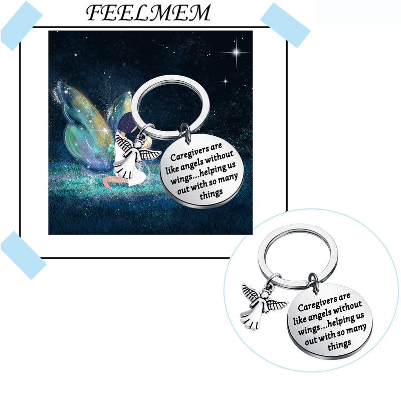 [Australia] - FEELMEM Caregivers Gifts Guardian Angel Keychain Thank You Gift for Caregivers Caretakers Gifts Caregivers are Like Angels Without Wings Helping Us Out with So Many Things Keychain silver 