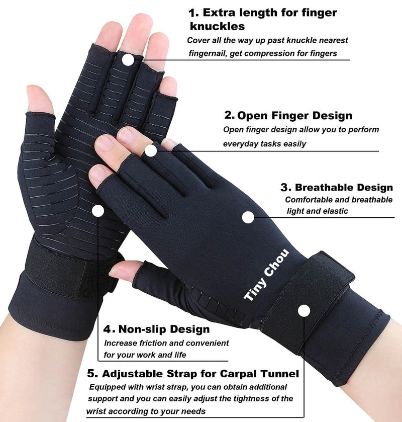 [Australia] - 2 Pairs Pack Copper Arthritis Compression Gloves for Women Men, Arthritis Gloves for Relieving Carpal Tunnel Aches, Rheumatoid Pains, Joint Swelling with Adjustable Wrist Band Strap Fingerless (Large/X-Large (2 Pairs)) Large/X-Large (2 Pairs) 