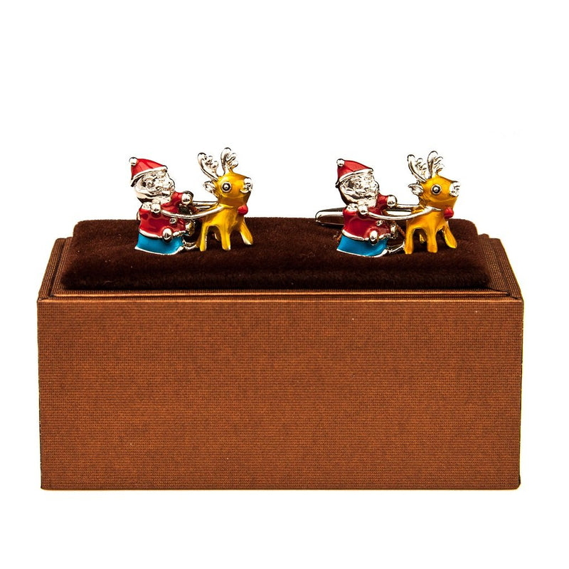 [Australia] - MRCUFF Santa Claus Christmas Sleigh Reindeer Pair Cufflinks in a Presentation Gift Box & Polishing Cloth 