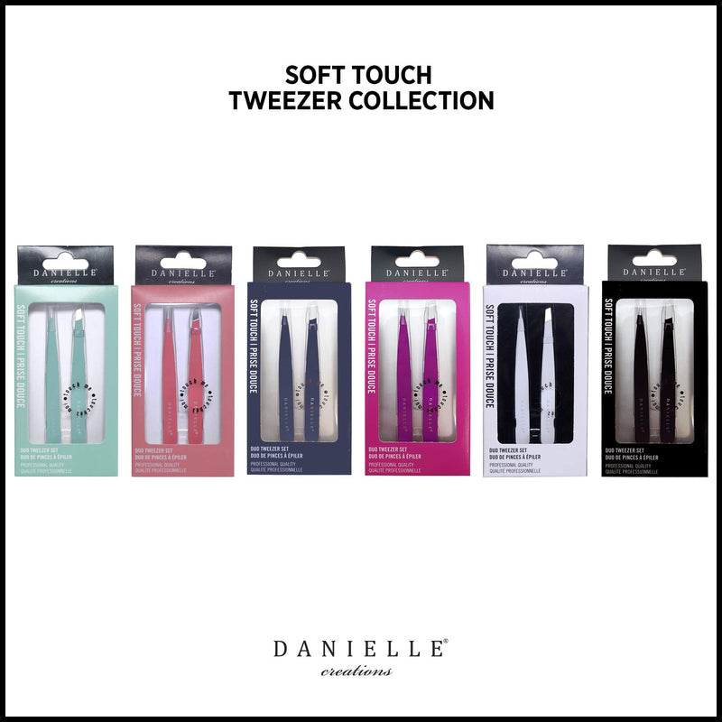 [Australia] - Danielle Creations Soft Touch Slant and Point Stainless Steel Tweezers, Pink 