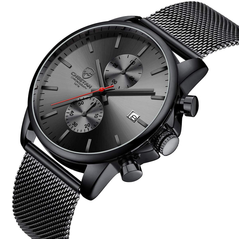 [Australia] - GOLDEN HOUR Mens Watch Fashion Sleek Minimalist Quartz Analog Mesh Stainless Steel Waterproof Chronograph Watches for Men with Auto Date red 