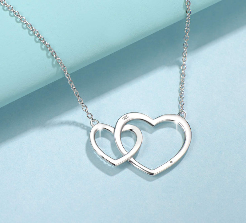 [Australia] - Agvana Heart Necklaces for Women Gold Plated Sterling Silver Cubic Zirconia CZ Interlock Love Dainty Pendant Necklace Anniversary Birthday Jewelry Christmas Gifts for Women Girls Mom Daughter Her Silver Necklace 