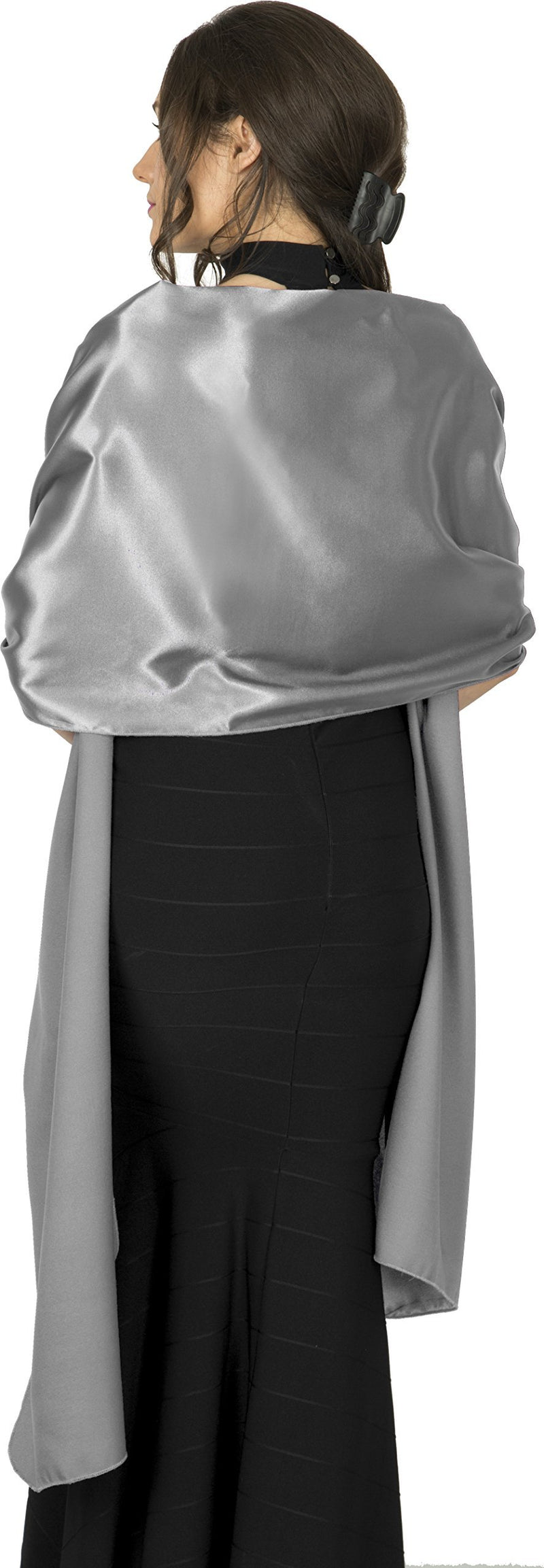 [Australia] - BlackButterfly Satin Shawl Bridesmaid Wedding Wrap Scarf 19W / 95L Silver 