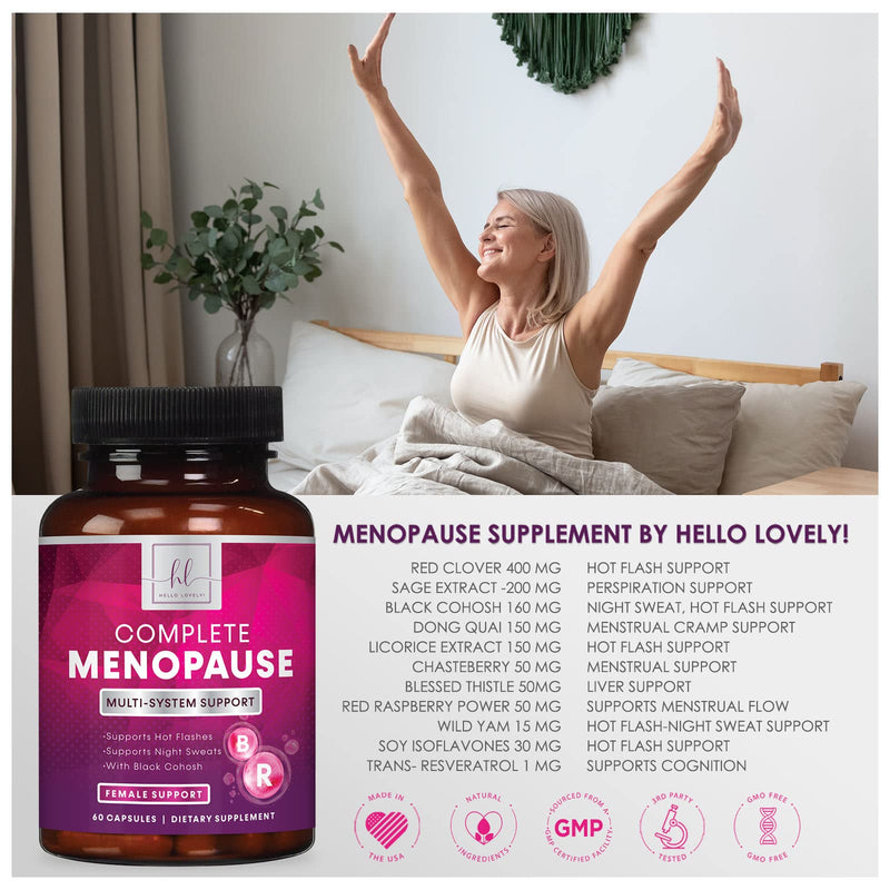 [Australia] - Menopause Supplements Extra Strength Hot Flash Support 1256 mg - Menopause Support for Women - Made in USA - Natural Black Cohosh, Dong Quai and Soy Isoflavones - 60 Capsules 60 Count (Pack of 1) 