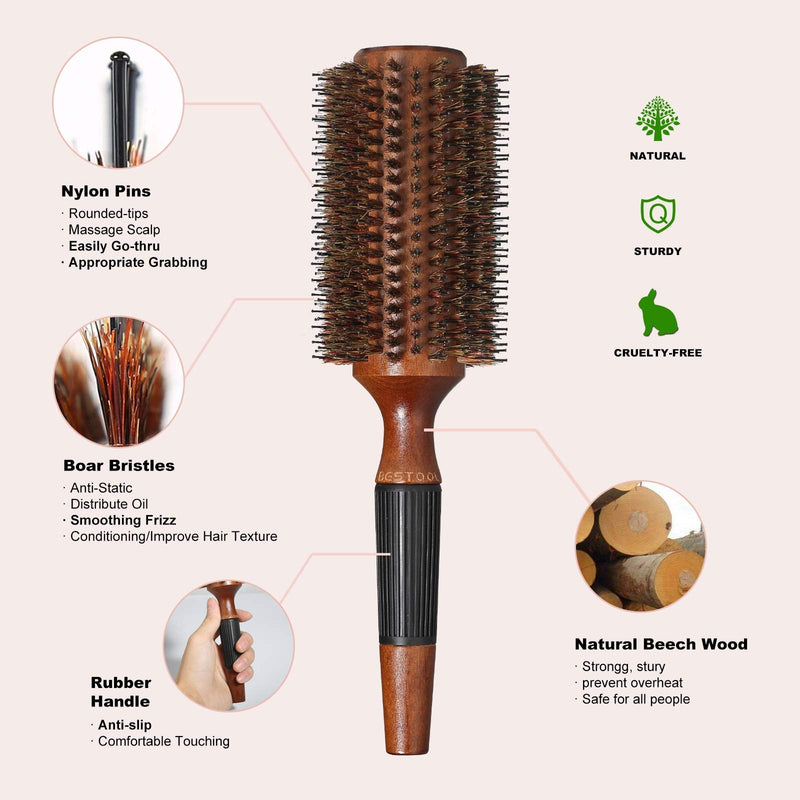 [Australia] - BESTOOL Round Brush for Blow Drying, Round Hair Brush for Women or Men, Boar Bristle Large Round Hairbrush for Quick Blowout, Add Shine/Volume, Minimize Damage (2.8 Inch) 2.8 Inch 