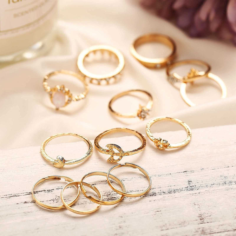 [Australia] - Yheakne Boho Rings Set Gold Rhinestone Knuckle Rings Stacking Crystal Midi Finger Rings Fashion Rings Accessories for Women and Teen Girls Style A 