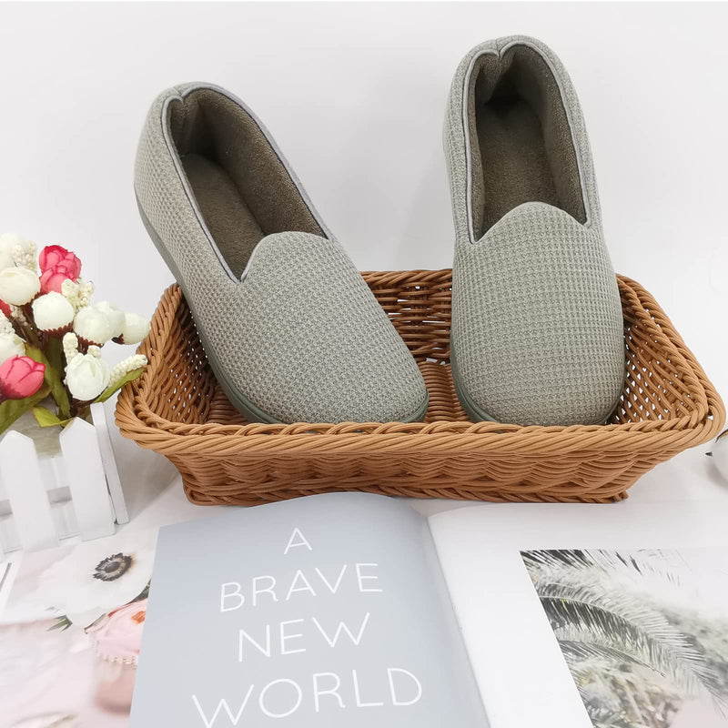 [Australia] - ofoot Womens Memory Foam Knit Cotton Waffle House Slippers with Back Indoor Slip On Shoes Lightweight Washable Terry Cloth Lining Non Slip Rubber Soles 5.5/6 UK Green 