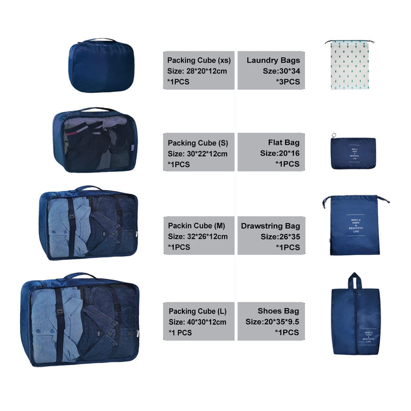 [Australia] - Packing Cubes for Suitcase, Travel Organiser Bags, Essential Travel Accessories Compression Storage for Clothes, Shoes, Cosmetics, Toiletries (10 Pack, Navy Blue) 