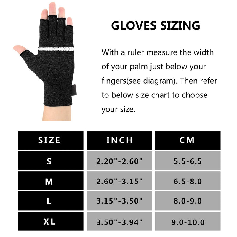 [Australia] - 2 Pairs Arthritis Compression Gloves for Arthritis Pain Relief, Rheumatoid, Osteoarthritis and Carpal Tunnel for Men and Women, Fingerless for Typing (Small, Pureblack+Gray) Small (2 Pair) 