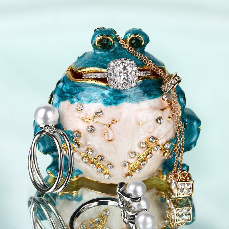 [Australia] - YUFENG Frog Figurines Trinket Box Hand-Pinted Keepsake Box Ring Jewelry Storage Holder Figurine Collectible 