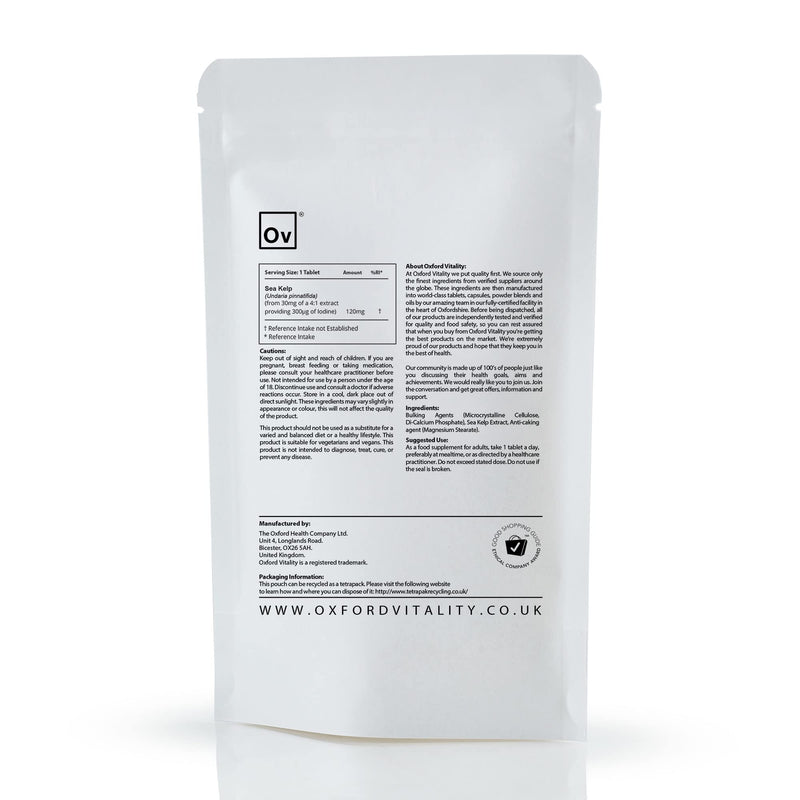 [Australia] - Sea Kelp Tablets | 120mg Supplements for Iodine Source, Thyroid Function, Skin and Brain Health | Oxford Vitality 0 kg (Pack of 1) 