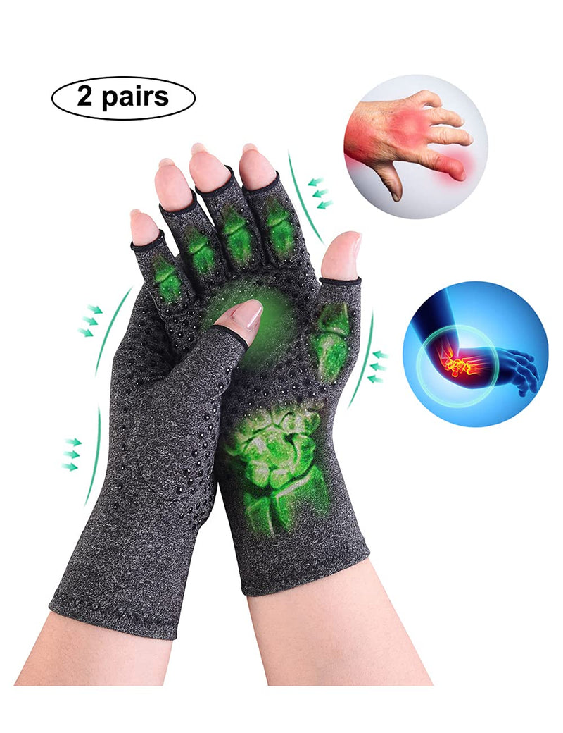[Australia] - 2 Pairs Arthritis Compression Gloves Fingerless Warm Winter Gloves for Women Men Relieve Symptoms Rheumatoid Osteoarthritis Raynauds Disease Breathable Comfortable Fit Daily Replacement (Black Non Slip, M) Black Non Slip 