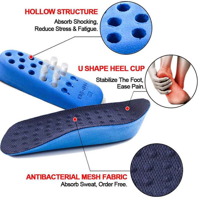 [Australia] - Ailaka Height Increase Insoles (Can be worn in socks), Arch Support Half Inserts Shock Absorption Heel Lifts Cushion Pads for Men & Women L Blue 