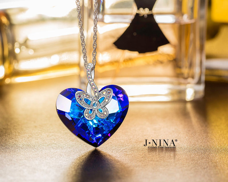 [Australia] - J.NINA ✦Butterfly Love✦ Christmas Jewelry Gifts for Women Blue Heart Butterfly Jewelry Gifts for Her Hypoallergenic Romantic Gift for Her Girlfriend Butterfly Necklace Gifts For Her 