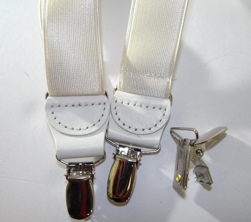 [Australia] - Holdup Brand X-back 1" wide Satin Finish White Suspenders with No-slip Silver Clips 