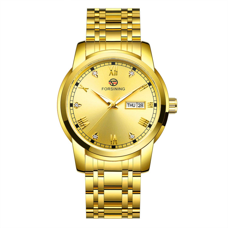 [Australia] - FORSINING Mens Automatic Watch Date Window Display Stainless Steel Watch Gold 