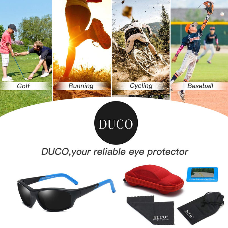 [Australia] - DUCO Kids Polarized Sunglasses for Boys and Girls Flexible Rubber Frame UV400 Protection K005 Black for Age 5-12 