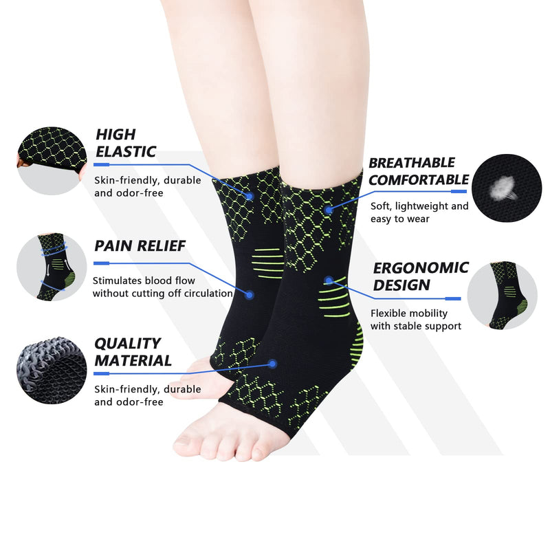 [Australia] - INDEEMAX 1 Pair Ankle Sprain Brace, Compression Ankle Wrap for Sprained Ankle Support Brace for Achilles Tendonitis, Joint Pain Relief, Plantar Fasciitis, Running, Volleyball Ankle Braces (Small, Green) Small 