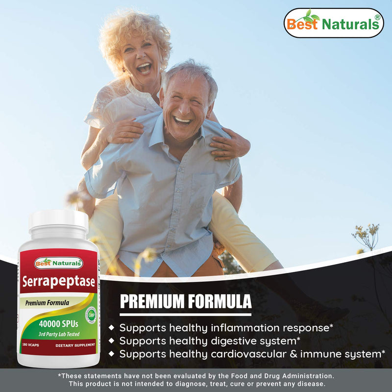 [Australia] - Best Naturals Serrapeptase 40000 SPUs 180 Capsules (180 Count (Pack of 2)) 180 Count (Pack of 2) 