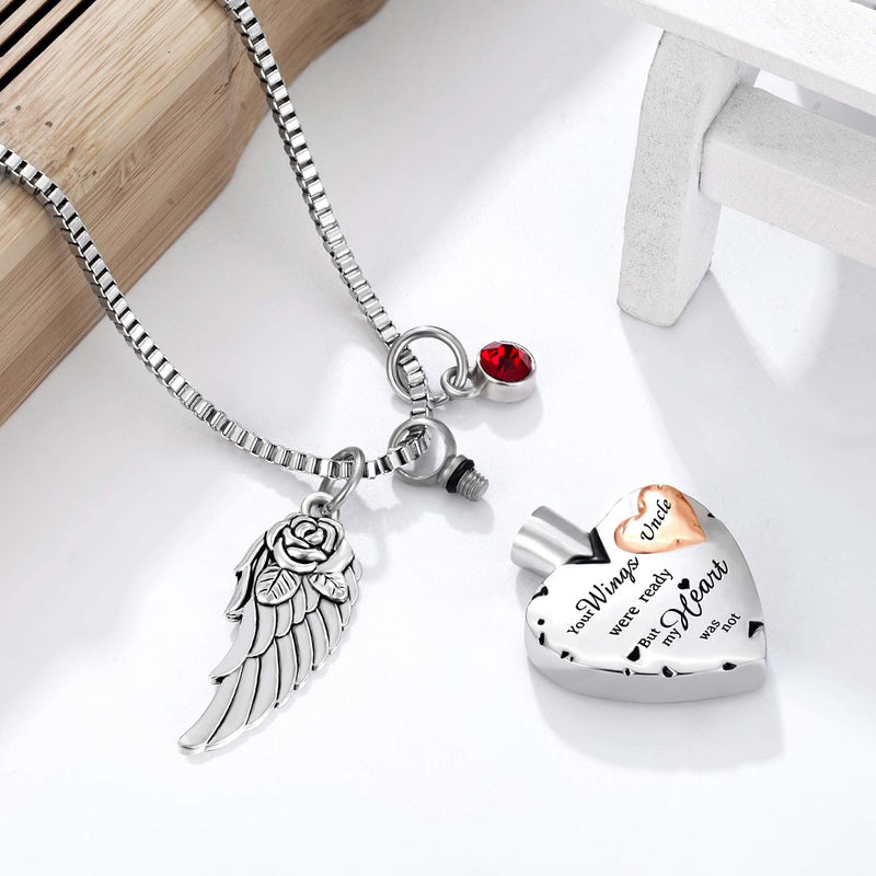 [Australia] - Cremation Urn Necklace Comes With Angel Wing And 12 Birthstones Ashes Jewelry Heart Memorial Pendant Uncle 