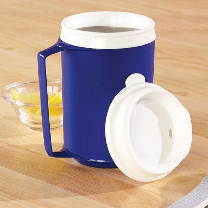 [Australia] - Sammons Preston 41486 Insulated Mug with Tumbler Lid, Durable Container for Hot and Cold Liquid Beverages, Tea, Smoothies,Blue Travel Coffee Cup with Lid for Elderly, Handicapped, Weak Grip,12 oz 12 oz. Tumbler Lid (Blue) 