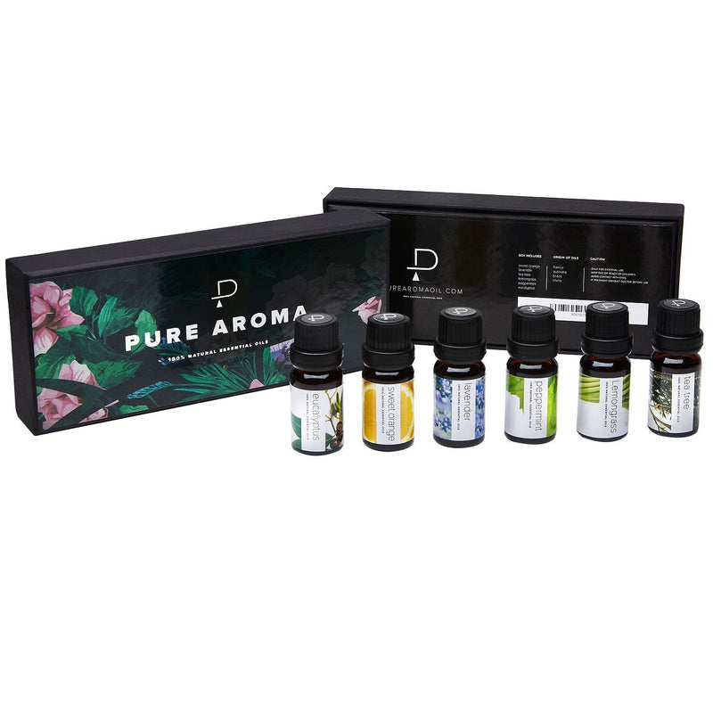 [Australia] - Essential Oils by PURE AROMA 100% Pure Therapeutic Grade Oils kit- Top 6 Aromatherapy Oils Gift Set-6 Pack, 10ML(Eucalyptus, Lavender, Lemon Grass, Orange, Peppermint, Tea Tree) 