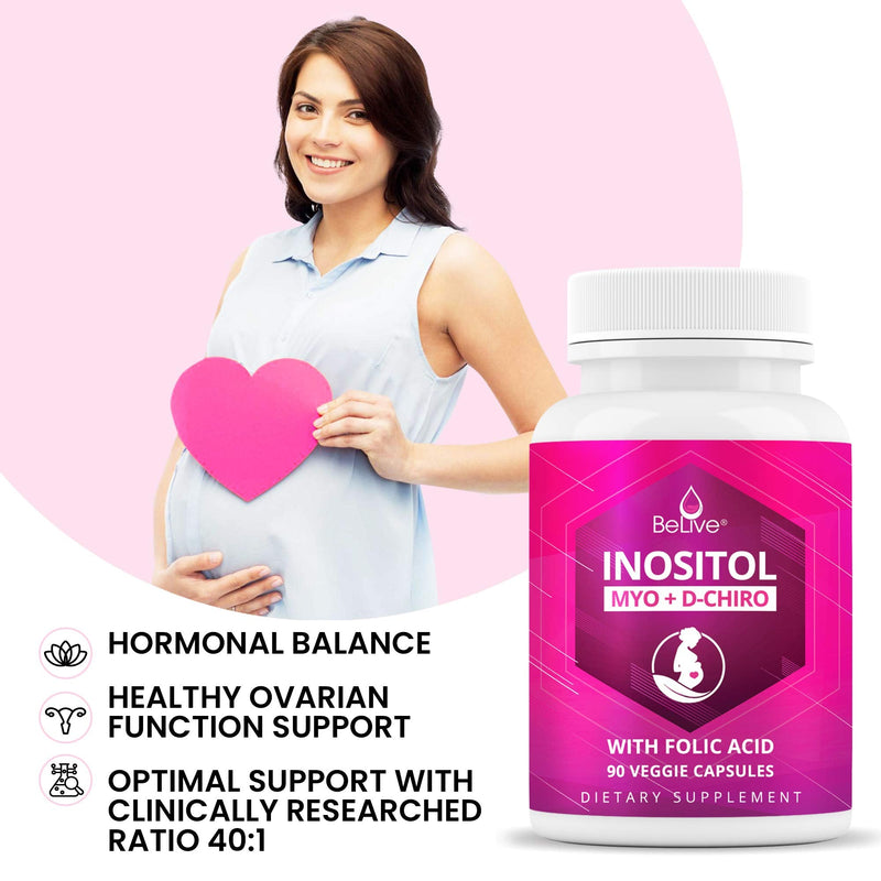 [Australia] - Myo-Inositol & D-Chiro Inositol Capsules with Folic Acid for PCOS - Fertility Supplements for Women, Most Optimal 40 to 1 Ratio, Hormonal Balance, Ovarian Function Support for Women (90 Ct) 