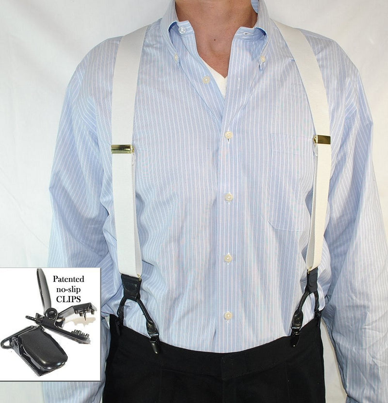 [Australia] - HoldUp White Casual Series Dual-clip Double-Upn Style Men's Suspenders with Y-back white Crosspatch 