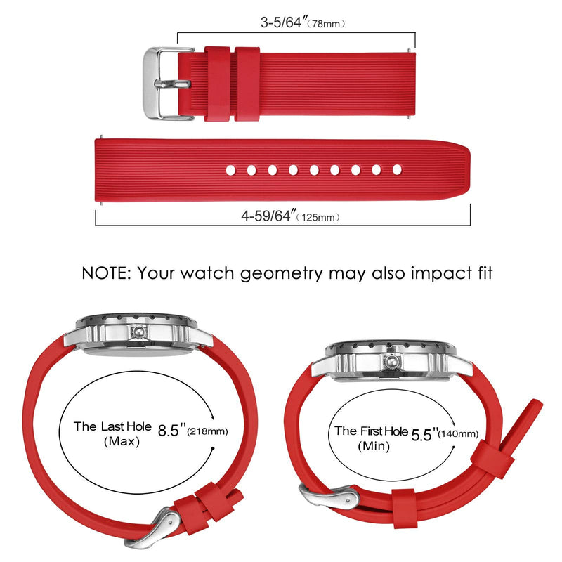 [Australia] - BISONSTRAP Silicone Watch Strap 18mm 20mm 22mm 24mm, Quick Release Rubber Replacement Band for Men Women Bracelet Red 