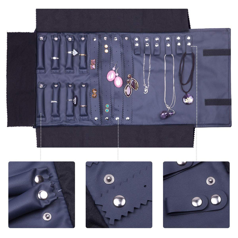 [Australia] - SUNYIK Velvet Travel Jewelry Organizer Roll Bag, Foldable Jewellery Pouch Storage Case for Women Men, Lightweight & Portable, 11"x3.74"x2.55", Dark Blue 11"x3.74"x2.55" 