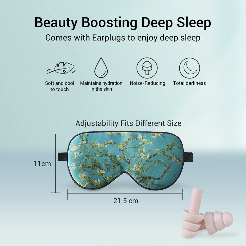 [Australia] - LaCourse 100% Natural Mulberry Silk Eye Mask for Sleeping with 4Pair EarPlugs & Travel Pouch, Both Sides 19 Momme Organic Silk, Adjustable Silk Sleep Eye Mask for Women, Green-Floral Green Floral With 4pair Earplugs 