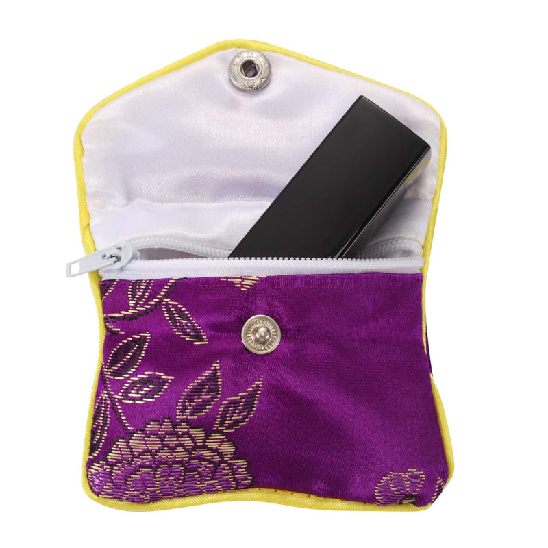 [Australia] - 24 Pieces Silky Satin Fabric Lipstick Case Lipstick Box Holder with Mirror Jewelry Silk Purse Brocade Embroidered Gift Pouch Bag 