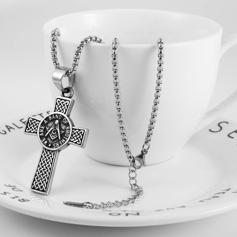 [Australia] - AsAlways Stainless Steel Freemason Symbol Masonic Eternal Celtic Cross Irish Knot Pendant Necklace, 22+2"Link Chain, 