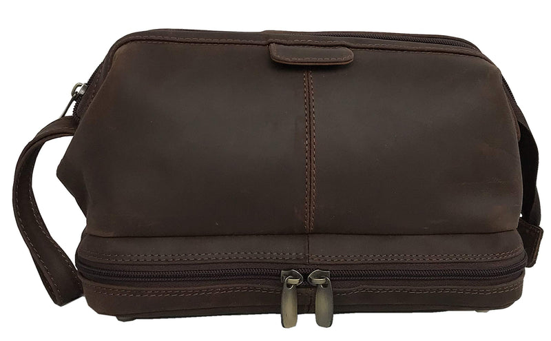 [Australia] - Leather Unisex Toiletry Bag Travel Dopp Kit Grooming and Shaving Kit ~ for Men Women (brown) 