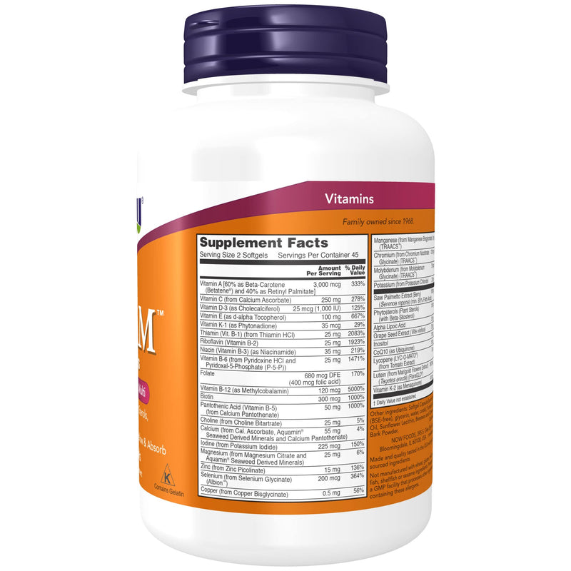 [Australia] - NOW Supplements, ADAM™ Men's Multivitamin with Saw Palmetto, Plant Sterols, Lycopene & CoQ10, 90 Softgels 