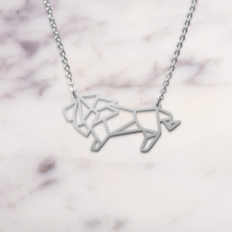 [Australia] - La Menagerie Lion Silver Origami Jewelry & Silver Geometric Necklace – 925 Sterling Plated Silver Necklace & Lion Necklaces for Women – Lion Necklace for Girls & Origami Necklace 