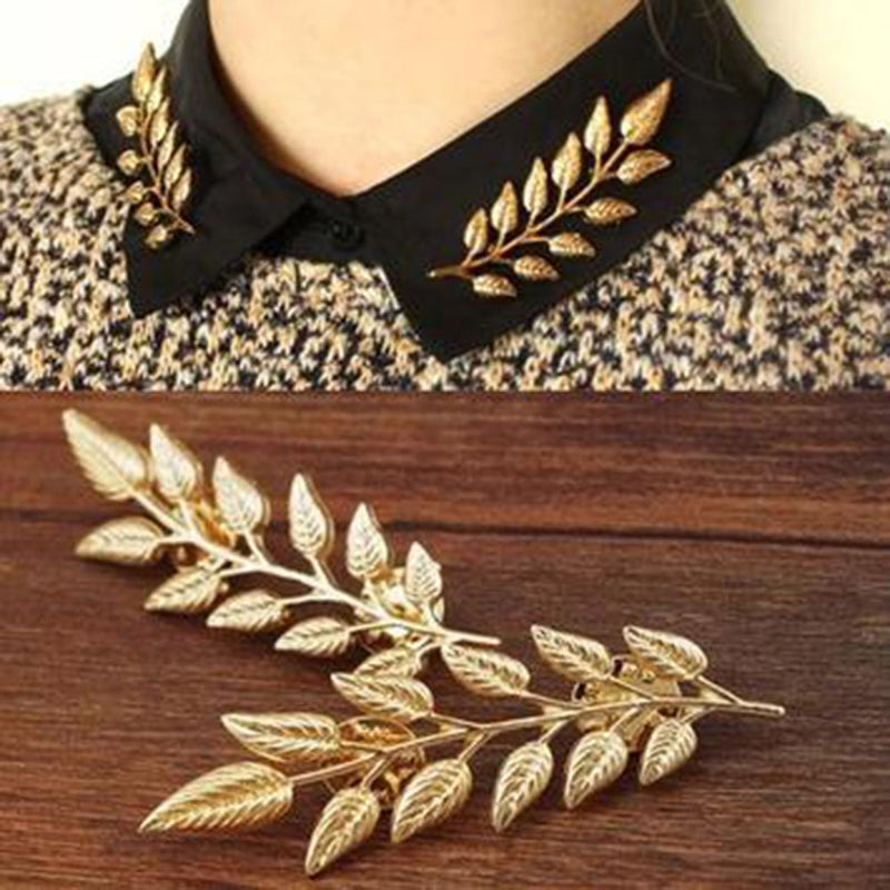 [Australia] - MINGHUA Gentlemen Suit Brooches Simple Elegant Double Leaf Collar Pin Brooch Gold Silver Plant Brooch 