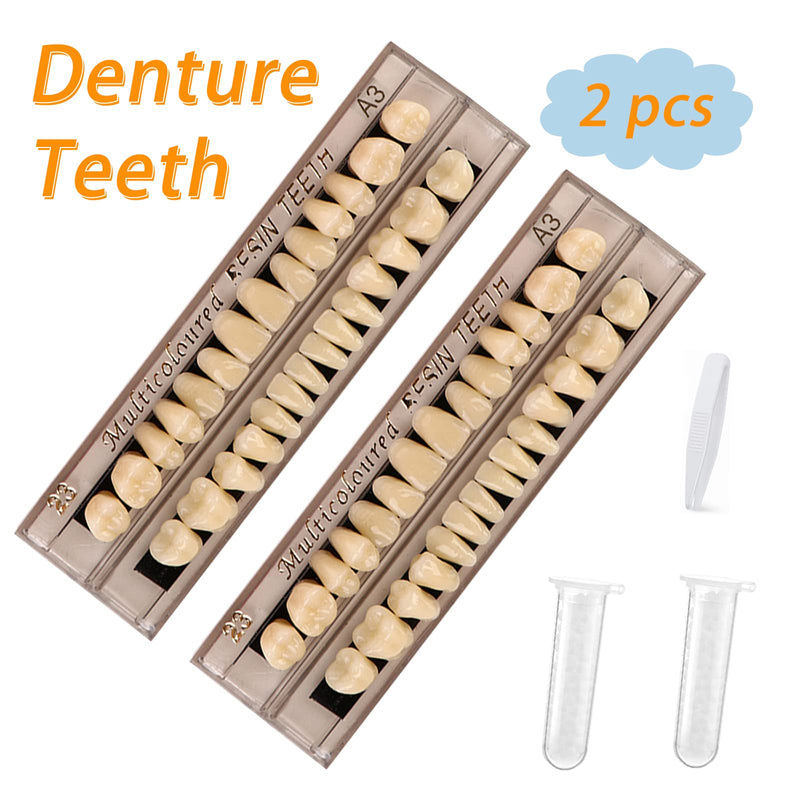 [Australia] - 56 Pcs False Teeth Dental Complete Acrylic Resin Denture Teeth, 2 Set Whole Teeth Synthetic Polymer Denture Tooth, 23 Shade A3 Upper + Lower Dental Materials for Replacement, DIY, or Halloween 