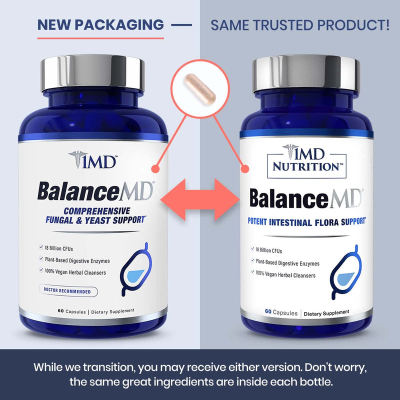 [Australia] - 1MD Nutrition BalanceMD Vaginal Probiotics | Oregano & Caprylic Acid with Lactobacillus & Digestive Enzymes | Promotes Intestinal Flora Balance | 60 Capsules 