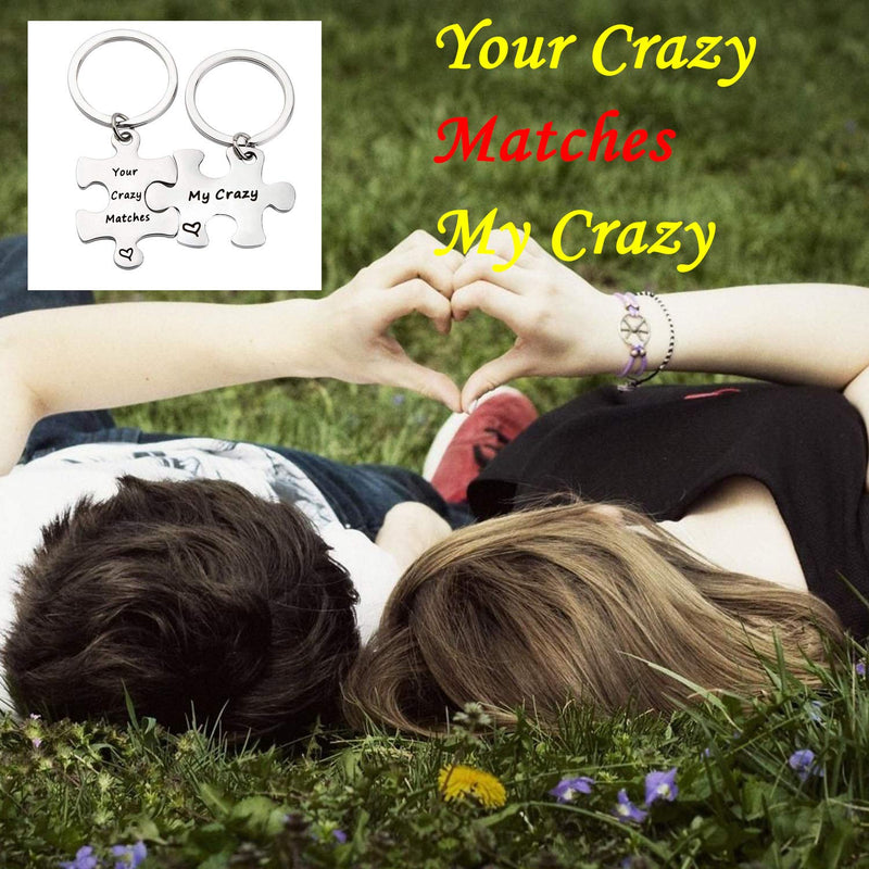[Australia] - TGBJE Your Crazy Matches My Crazy Couples Keychain Set Puzzle Piece Gift for Boyfriend,Girlfriend You Crazy Keychain 