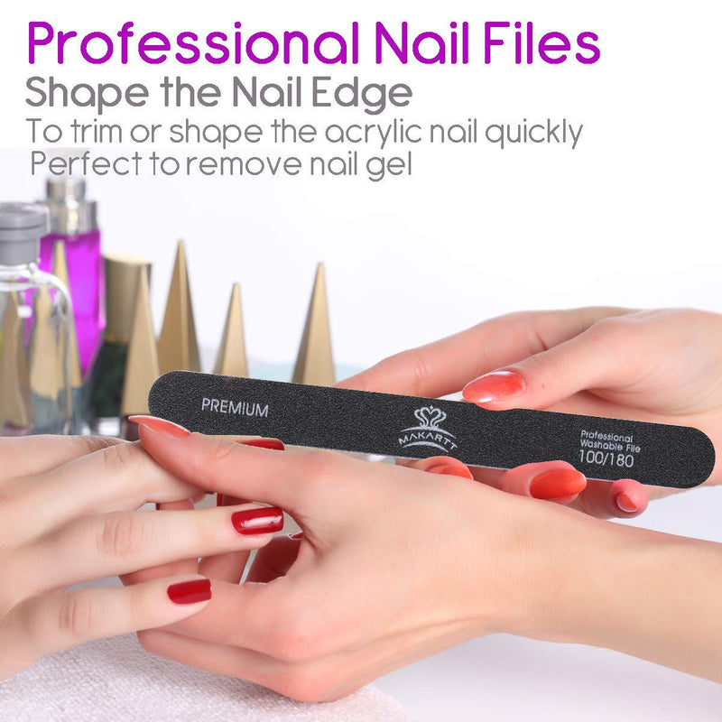 [Australia] - MAKARTT Nail Files 100 180 Grit for Poly Nail Extension Gel Acrylic Nails Files Double Sided Black Washable 10 Nail File Set Manicure Tools F-01 100/180 Grit 