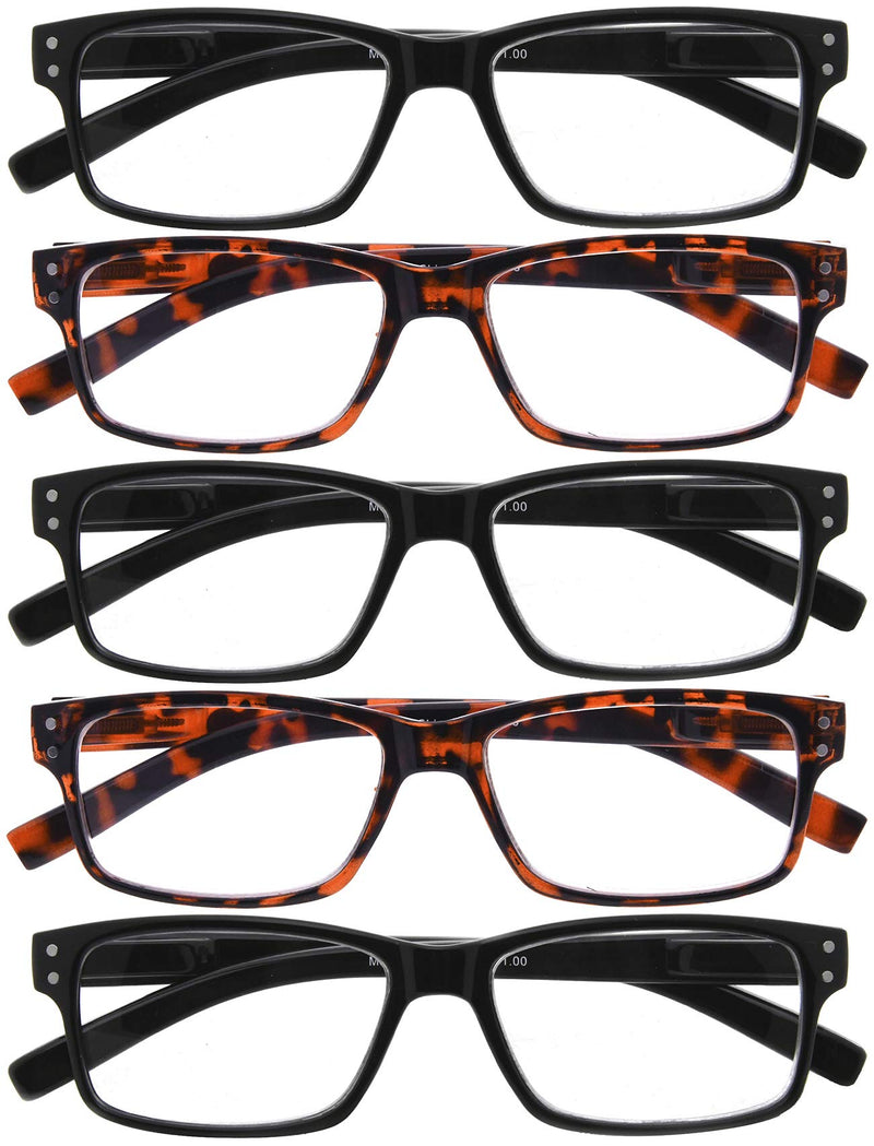 [Australia] - Eyekepper Vintag Mens Non-Magnification Glasses-5 Pack(3 Pairs Black and 2 Pairs Tortoise) Glasses for Men, Eyeglasses Women 3 Black 2 Tortoise 0.0 x 