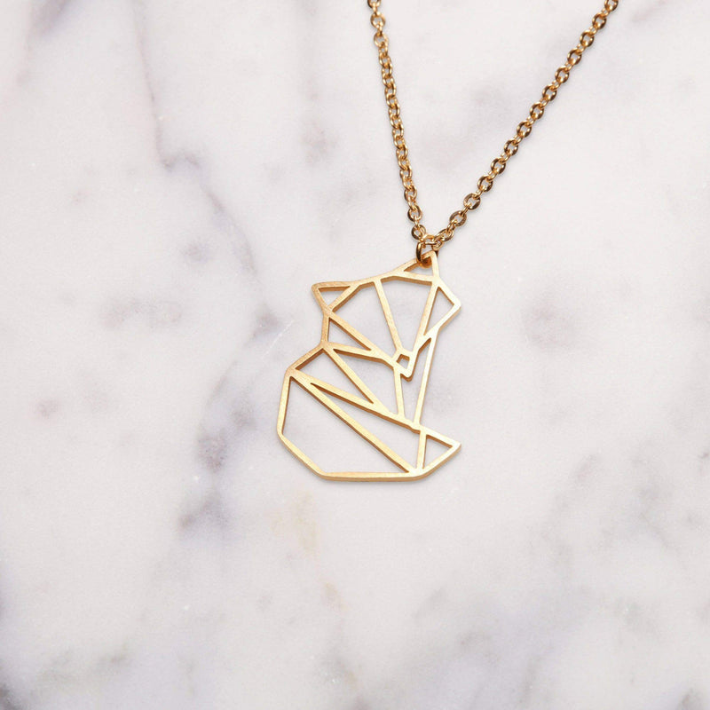 [Australia] - La Menagerie Fox Gold Origami Jewelry & Gold Geometric Necklace – 18 Karat Plated Gold Necklace & Fox Necklaces for Women – Fox Necklace for Girls & Origami Necklace 