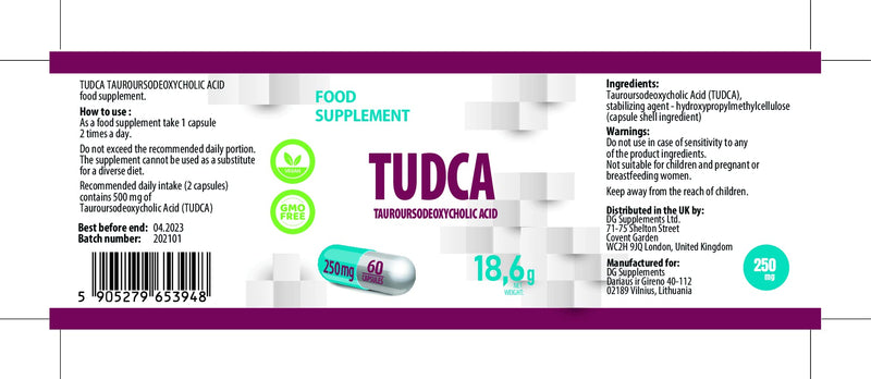 [Australia] - TUDCA Liver Support, Detox, Cleanse 60 Vegan caps 250mg High Strength Supplement, No Fillers or Bulkers, Gluten and GMO Free 
