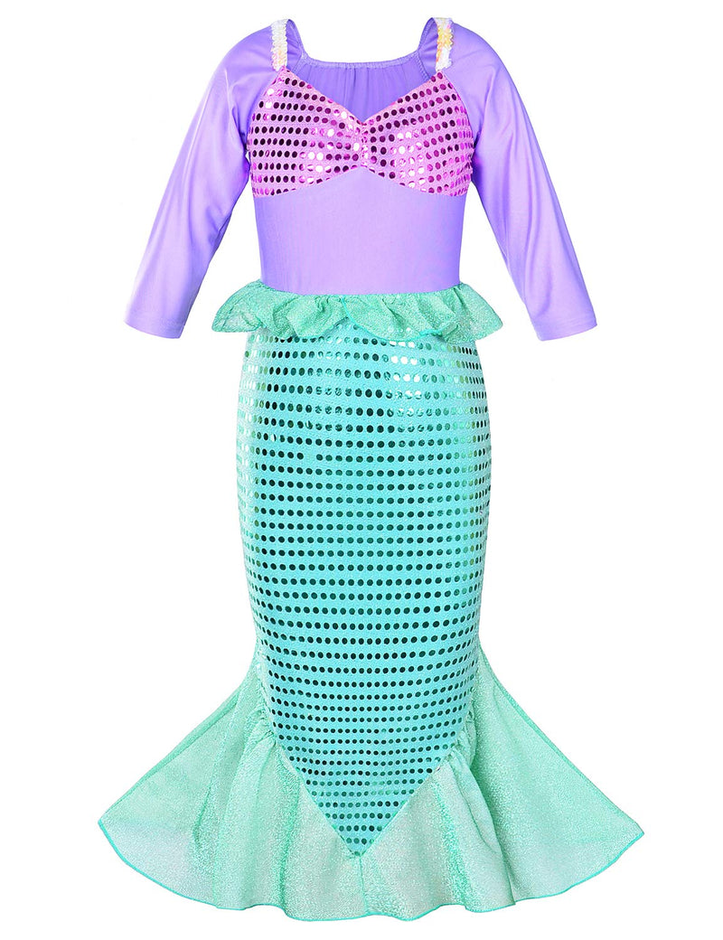 [Australia] - Little Girls Mermaid Princess Costume Dress for Girls Dress Up Party with Crown Mace 4-12 Years 3-4T Green 