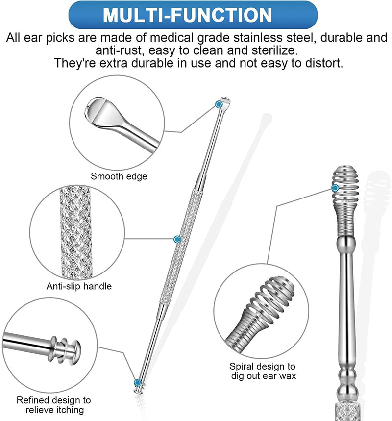 [Australia] - Ear Pick Ear Curette Earwax Pick Removal Tool Kit 8 Pcs, Stainless Steel Ear Hygiene Care Sets with Storage Box 