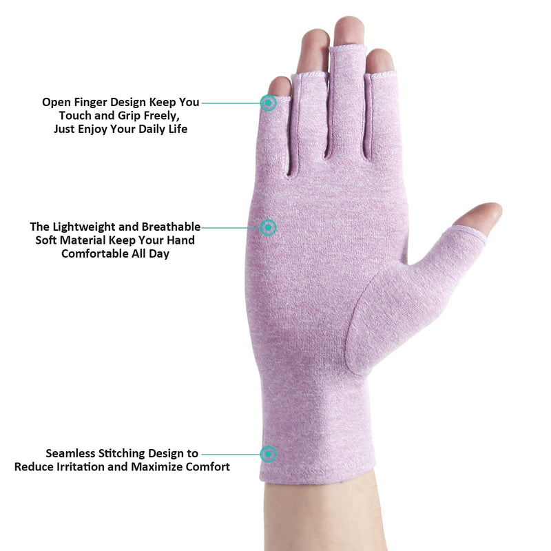 [Australia] - 2 Pairs Arthritis Compression Gloves for Relieve Rheumatoid Arthritis, Osteoarthritis, Carpal Tunnel, Joint Pain, Open Fingerless Gloves, Fit for Women and Men to Daily Work and Computer Typing (Purple, Medium) Purple 