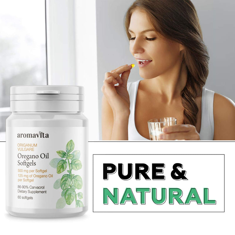 [Australia] - Aromavita Oregano Oil Capsules – Non GMO and Gluten Free, Greek Oregano Oil Containing 108mg Per Serving – Over 86-90% Carvacrol – Oregano Oil Food Supplement – 60 Softgels, Regular 