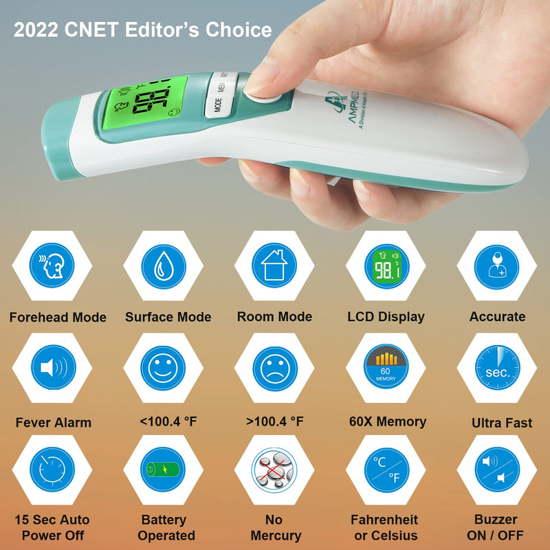 [Australia] - Amplim Hospital Medical Grade Non Contact Clinical Infrared Forehead Thermometer for Baby and Adults, Blue Turquoise 